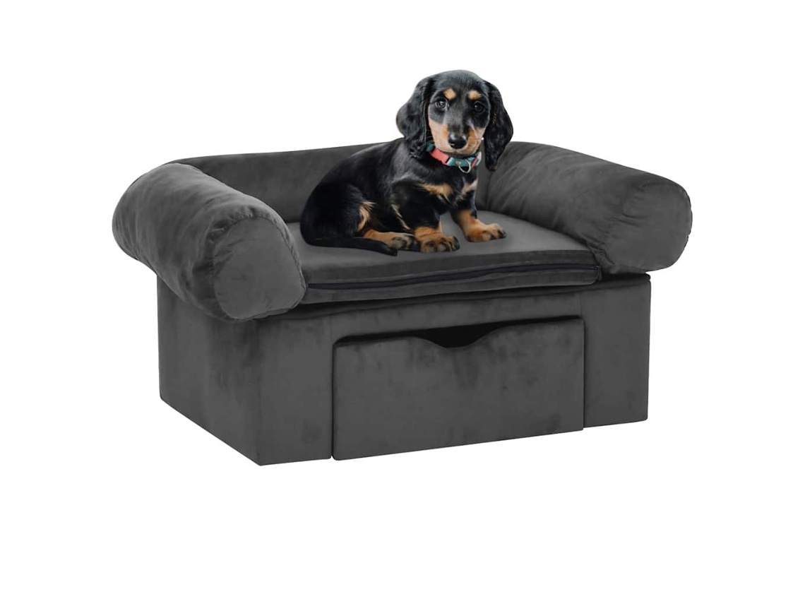 Vidaxl Sofá Com Gaveta 75x50x38 Cm Pelúcia Cinzento-escuro