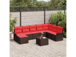 Vidaxl Conjunto de Sofá de Jardim com Almofada 9 Pcs Castanho Vime Pe