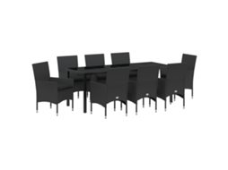 Conjunto 9 Conjunto De Jantar Para Jardim Vidaxl Preto Vime Pe (200 X 80 X 73 Cm)