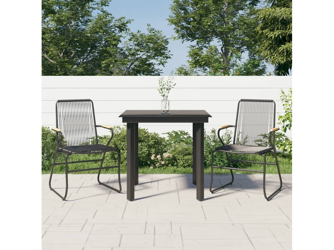 3 Pcs Conjunto De Jantar Para Jardim Vime Pvc Preto Dkd Home Decor