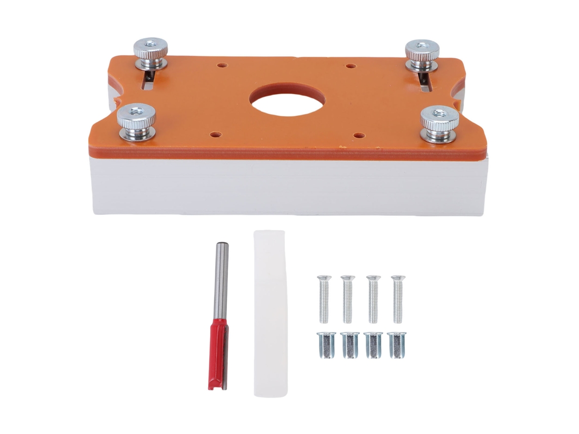 Base para aparador Marcenary, com diâmetro interno de 65 mm, adaptada para madeira com espessura de 0 a 5 cm.