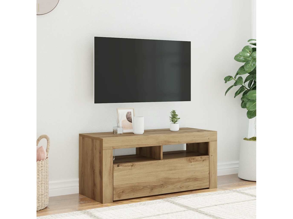 Vidaxl Móvel Tv C/ Luzes Led Derivados De Madeira Carvalho Artisiano