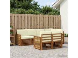 Vidaxl Conjunto De Sofá Sectional Com Almofada 6 Pcs Natural E Creme