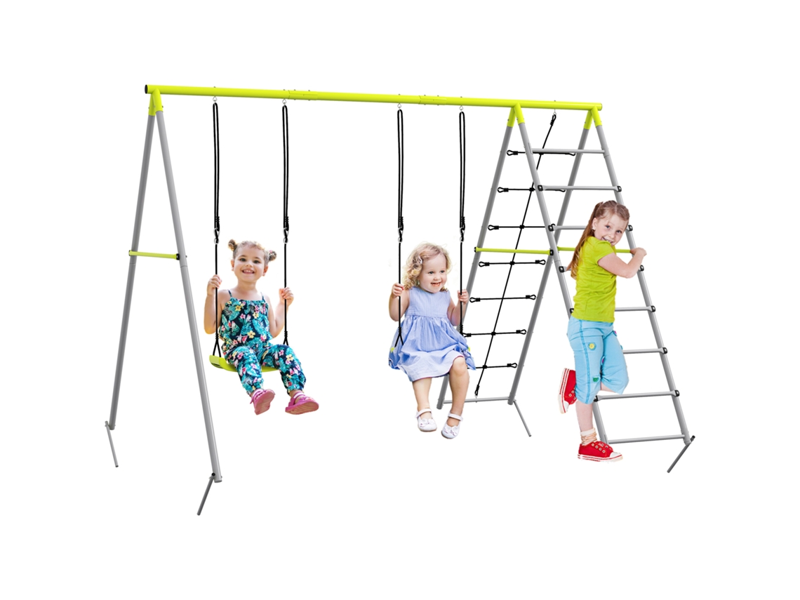 Balanço infantil 4 em 1, com 2 assentos, escada de escalada, rede, verde S/MARCA