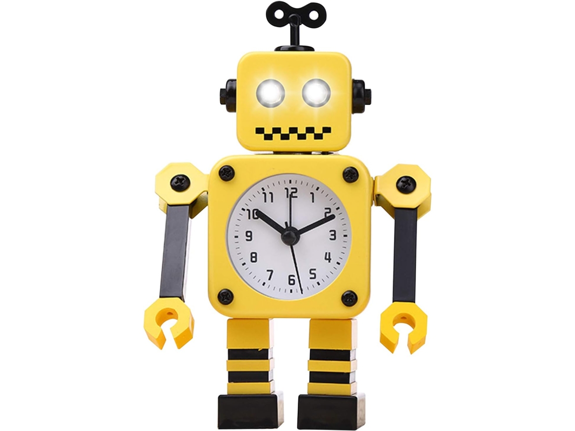 Despertador Robô, Despertador Silencioso de Aço Inoxidável com Olhos Que Acendem e Braço Giratório, Presente para Crianças (amarelo e Preto)