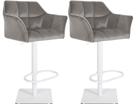 Conjunto de 2 bancos de bar Cobertura de veludo Damaso cinza/metal fosco branco CLP