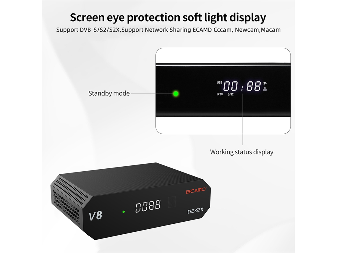 Receptor De Sinal Dvb-s2 Ecamd V8 Set Top Box Tuner Duplo Vcm/acm Tv Digital