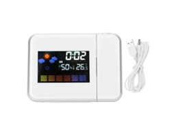 Reloj Led Proyección Interior Termómetro Higrómetro Pronóstico Del Tiempo Alarma Calendario Perpetuo Blanco