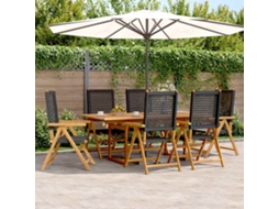 Vidaxl 7 Pcs Conjunto De Jantar P/ Jardim Vime Pe/madeira Maciça Preto