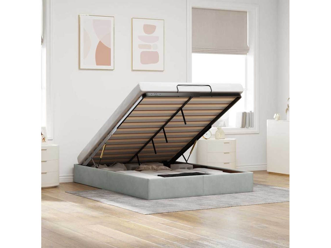 Vidaxl Estrutura de Cama Otomana Sem Colchão 140x200 Cm Cinzento Claro