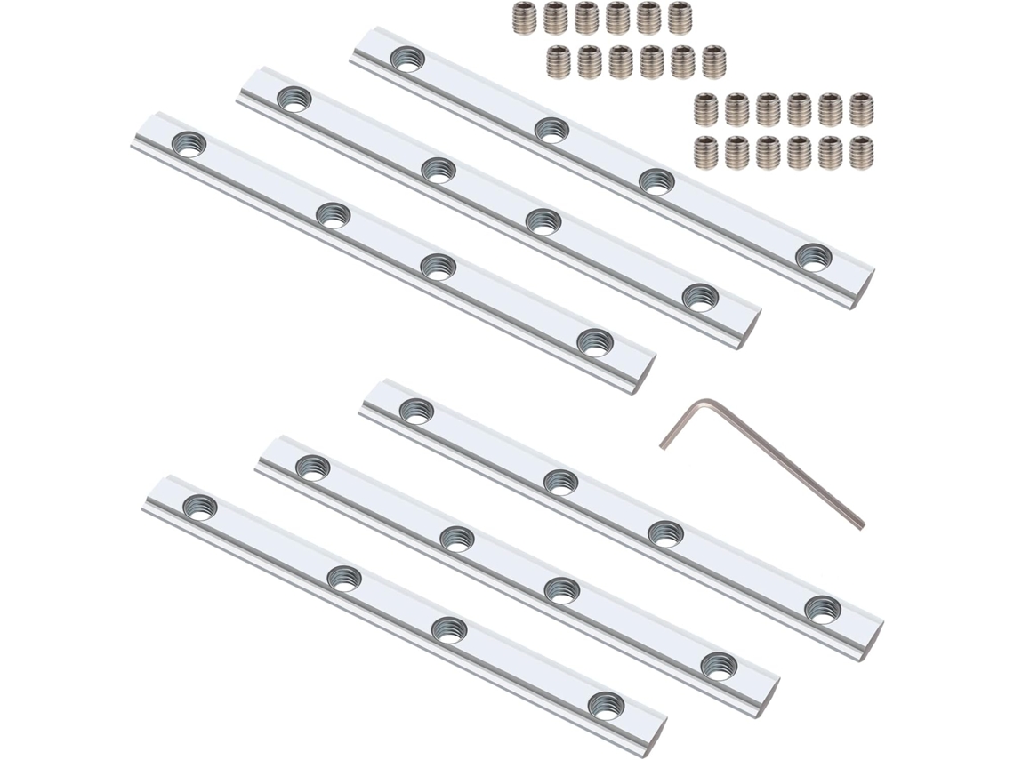 Conjunto de 6 conectores de perfil de alumínio, linha interna reta, 10 cm de comprimento, com parafusos M5, para série 30 x 30, ranhura de 8 mm.
