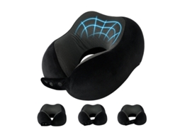 Travesseiro Cervical Portátil em Espuma Viscoelástica Formato U, Ajustável em 360°, para Viagens, Preto AQUAFORGE