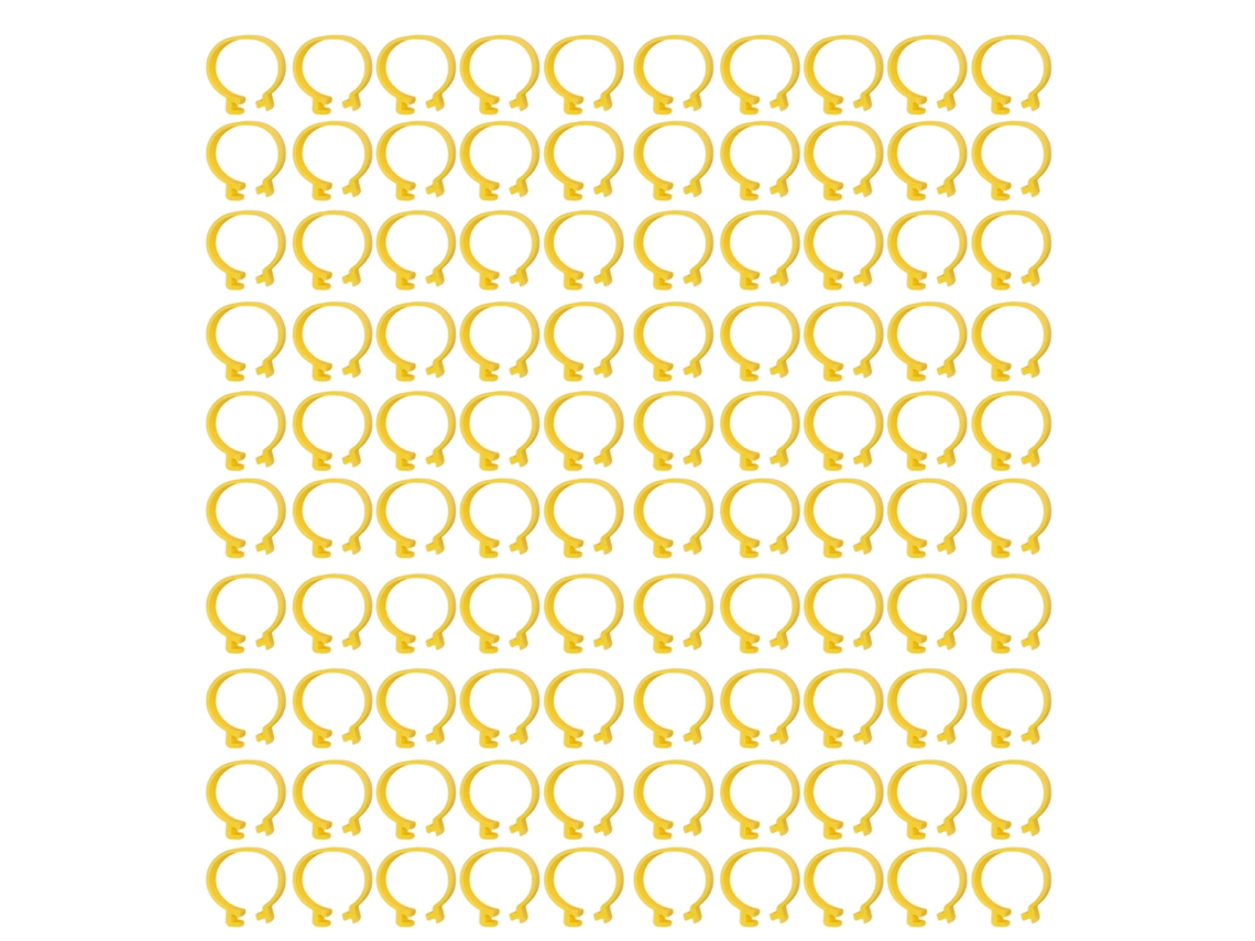 100 Anilhas de Plástico para Pernas de Aves Reutilizáveis Galinhas Patos Gansos 18mm Amarelo