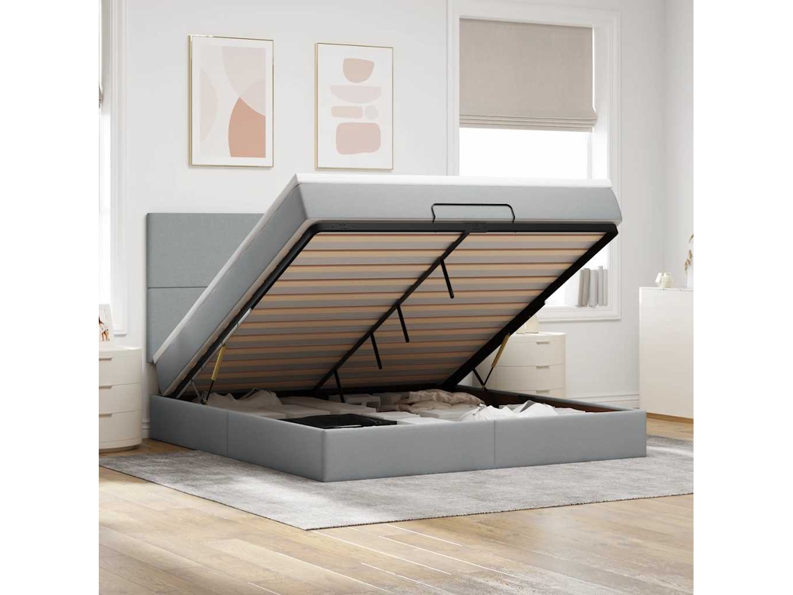 Vidaxl Estrutura De Cama Otomana Com Colchão 180x200 Cm Cinzento Claro