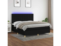 Vidaxl Cama Box Spring C/ Colchão E Led 180x200 Cm Tecido Preto