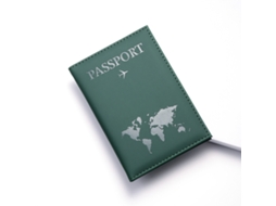 Porta-passaporte Verde, Escuro Fosco Em Pu Com Estampa De Mapa