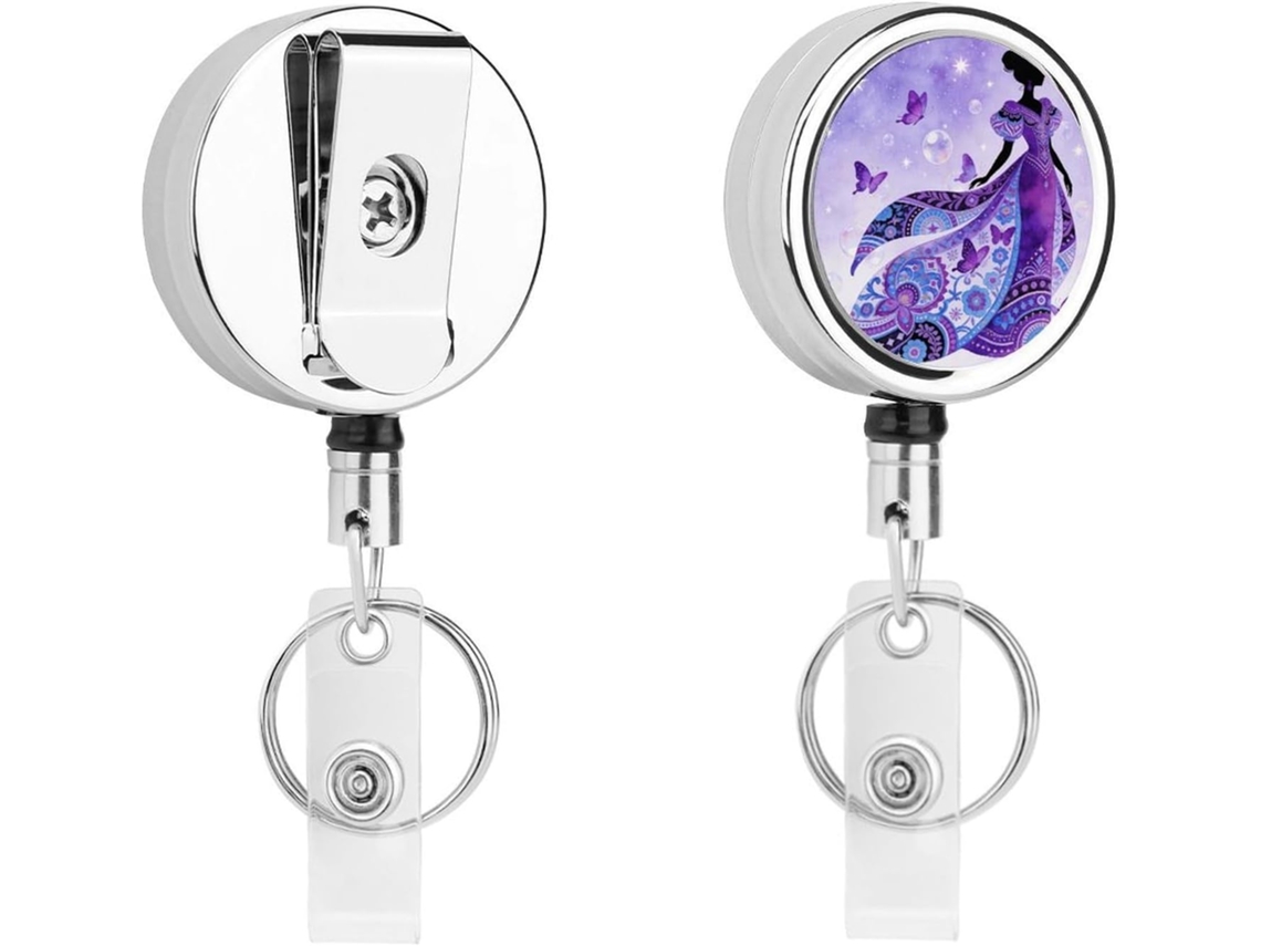 Porta Crachá Purple Star Dream Retrátil Com Clipe De Metal, Portátil, Em Nylon, Com Cordão De Aço Inoxidável E Chaveiro
