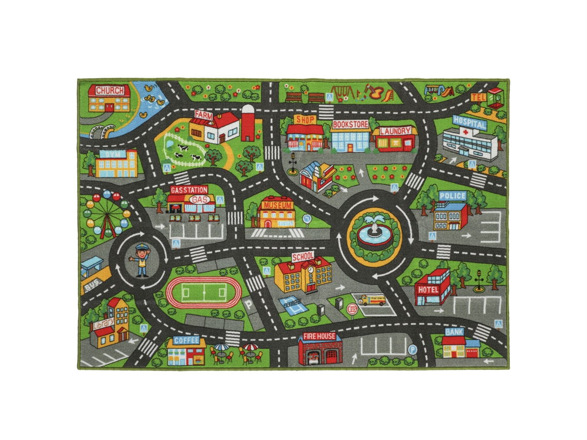 Tapete Infantil City Road Carpet 200x150 Cm Tapete Educacional Antiderrapante para Engatinhar e Brincar com Carros Ge