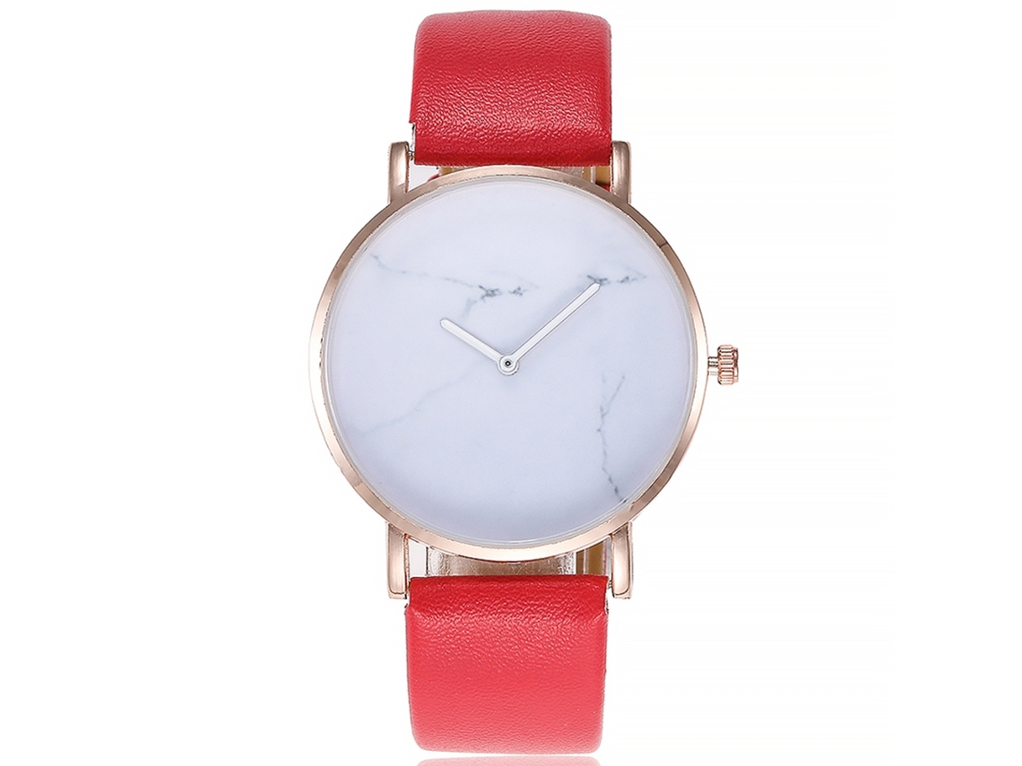 Relógio de Pulso Feminino de Quartzo com Pulseira de Pu Estilo Simples Vansvar (vermelho)