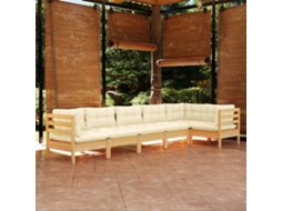 Vidaxl 6 Pcs Conjunto Lounge De Jardim C/ Almofadões Cor Creme Pinho