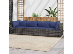 Pcs Conjunto Lounge De Jardim C/ Almofadões Vime Pe Cinza Dkd Home Decor