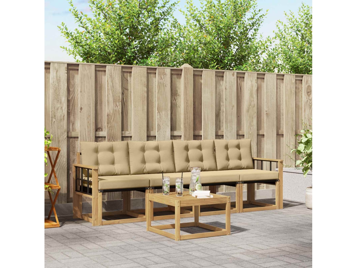 Vidaxl Conjunto De Sofás Para Exterior 5 Unid. Branco E Bege