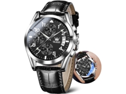 Lurelia Relógio Cronógrafo Masculino, Movimento De Quartzo, Analógico, Data/calendário, Luminoso, Couro, Resistente À Água 30m, Preto, Dourado