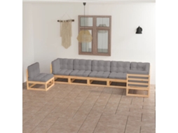 Pcs Conjunto Lounge De Jardim C/ Almofadões Pinho Maciço Dkd Home Decor