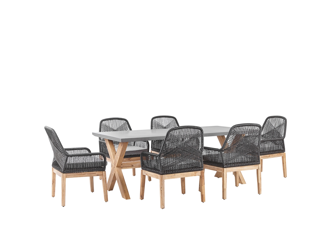 Conjunto De Comedor Exterior Con Sillas Beliani Olbia De Madera De Acacia Gris 200x100x75