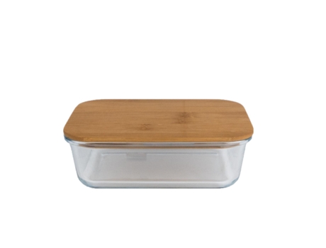 Caixa Retangular com Tampa de Bambu 640 Ml.