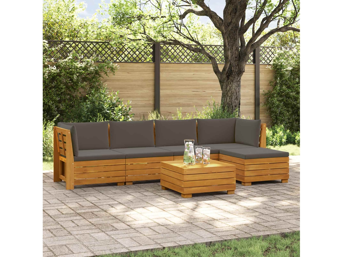Vidaxl 6 Unid. Conjunto De Sofás Para Exterior Castanho