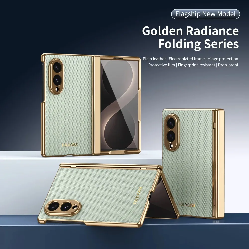 (azul-celeste, Galaxy Z Fold 8 Ultra) Capa De Luxo Em Couro Legítimo Com Padrão De Losangos E Película De Proteção De Tela Com Cobertura Total