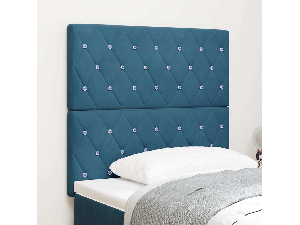 Vidaxl Cabeceira Led Com Fitas Led Manual Azul Escuro 90 Cm Veludo