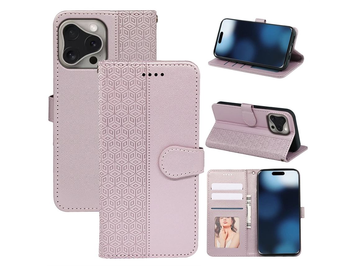 Capa Em Couro Pu, Para Apple Iphone 16pro Max - Ouro Rosa