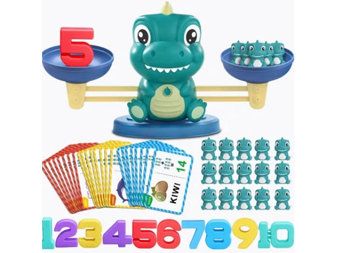 Mali Dinossauro Balance Jump é um jogo educativo de matemática para crianças com números e cartas em 3D.