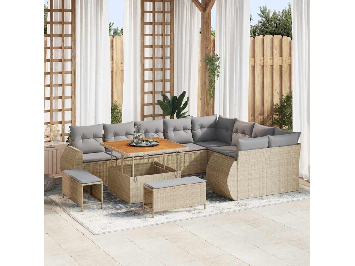 Vidaxl Conjunto de Sofá de Jardim 12 Pcs Bege Vime Pe