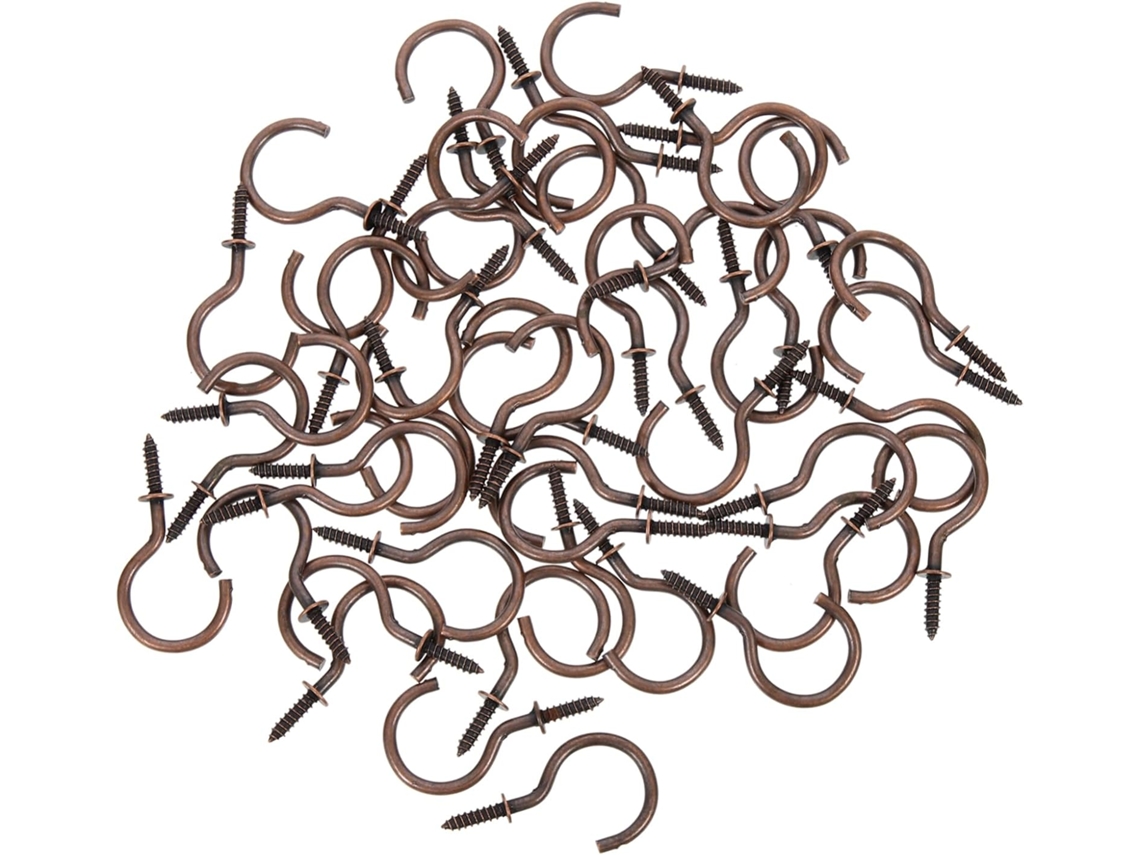 Conjunto De 50 Ganchos Metal Com Rosca, Em Formato Polegada, Resistentes
