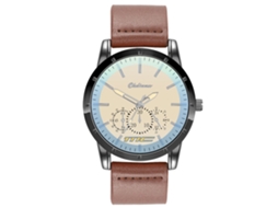 Relógio masculino de quartzo com pulseira de couro PU, mostrador de três mostradores, estilo fashion.