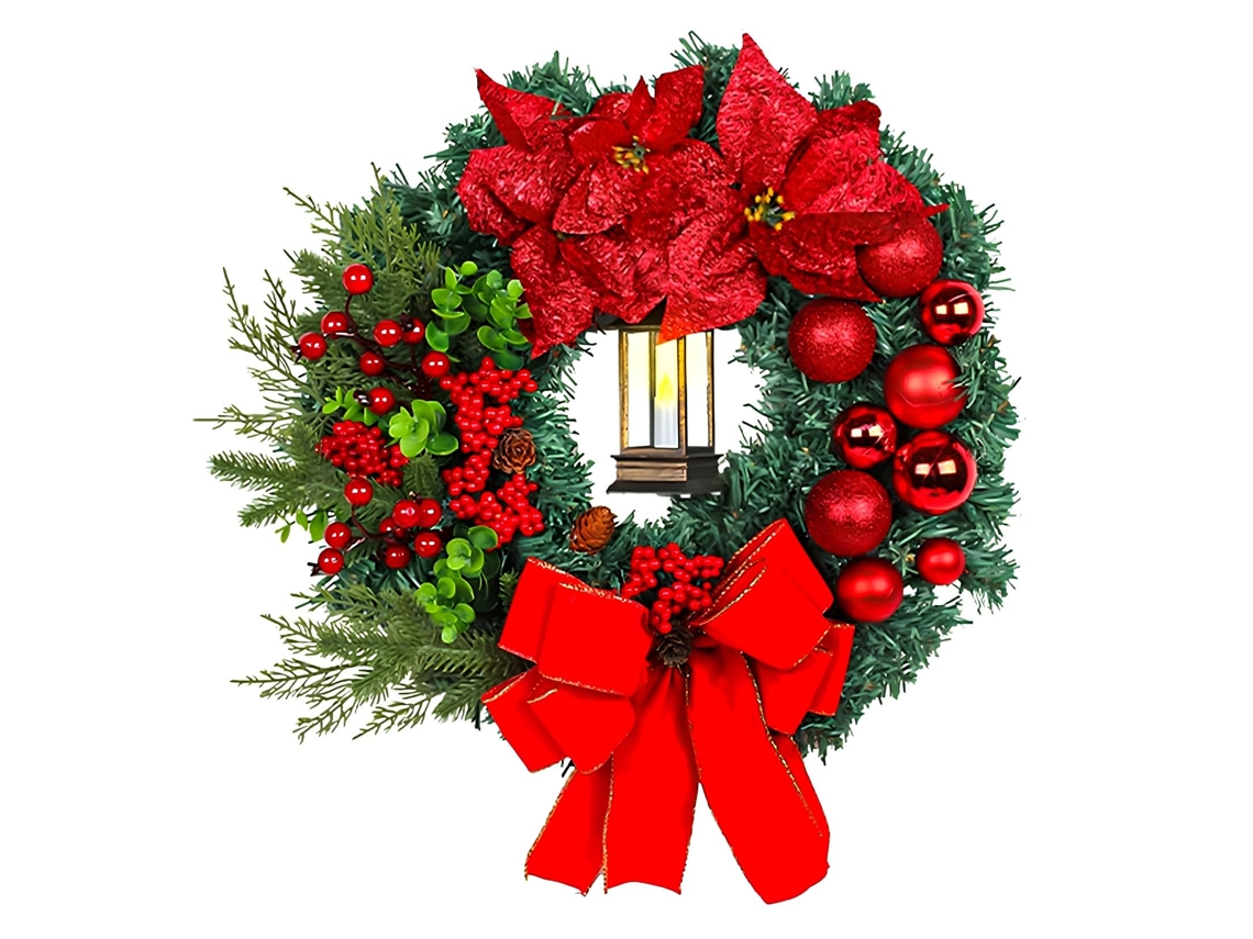 Guirlanda De Natal Para Porta 40 Cm Artificial Com Luzes Led, Reutilizável Para Decoração De Porta De Entrada, Parede, Janela Aquaforge