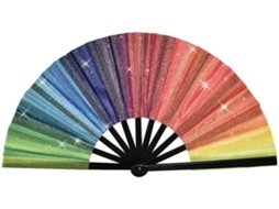 Ventilador UV dobrável grande para raves, holográfico e colorido, portátil, ideal para festivais e eventos de dança.