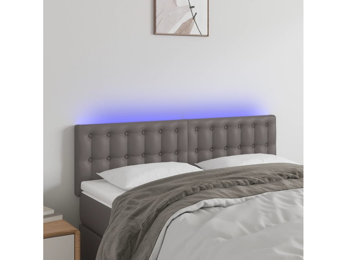 Vidaxl Cabeceira Cama C/ Led 144x5x78/88cm Couro Artificial Cinzento