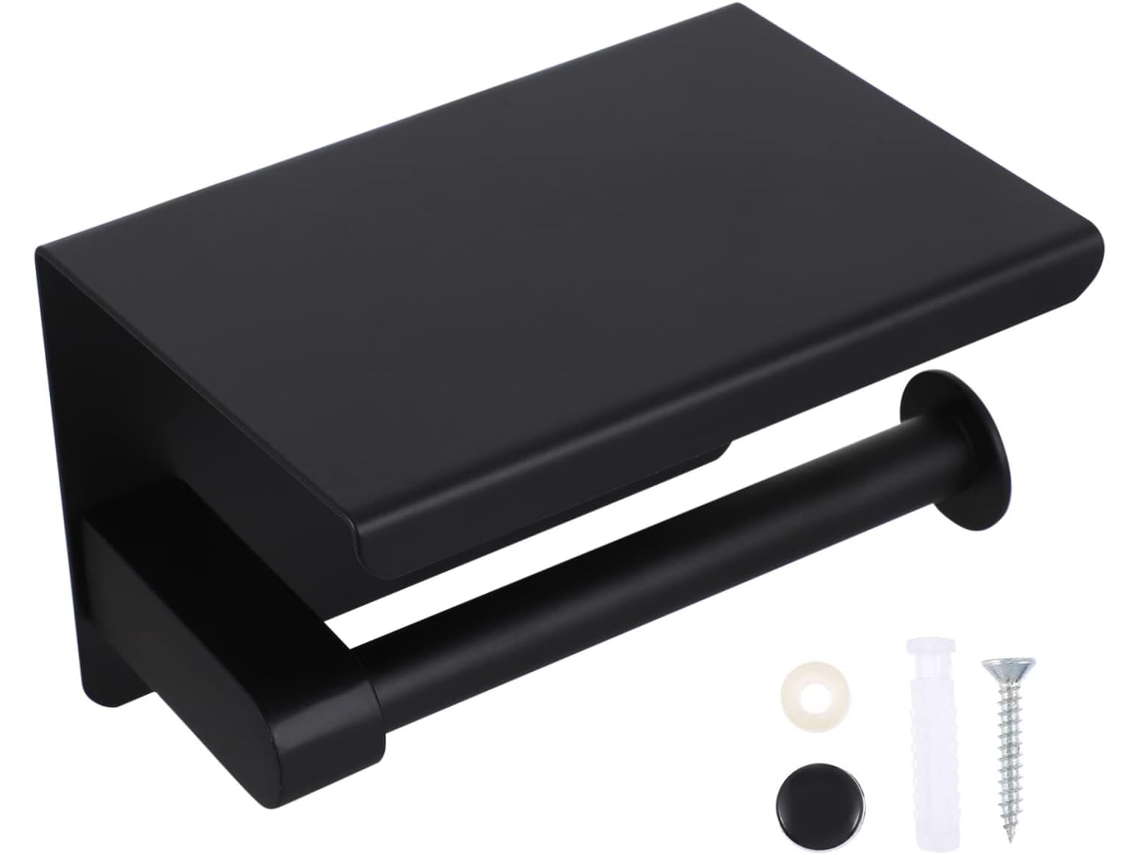 Conjunto De 1 Suporte De Parede Em Aço Para Papel Higiênico Com Prateleira Para Celular, Suporte À P Gokoco