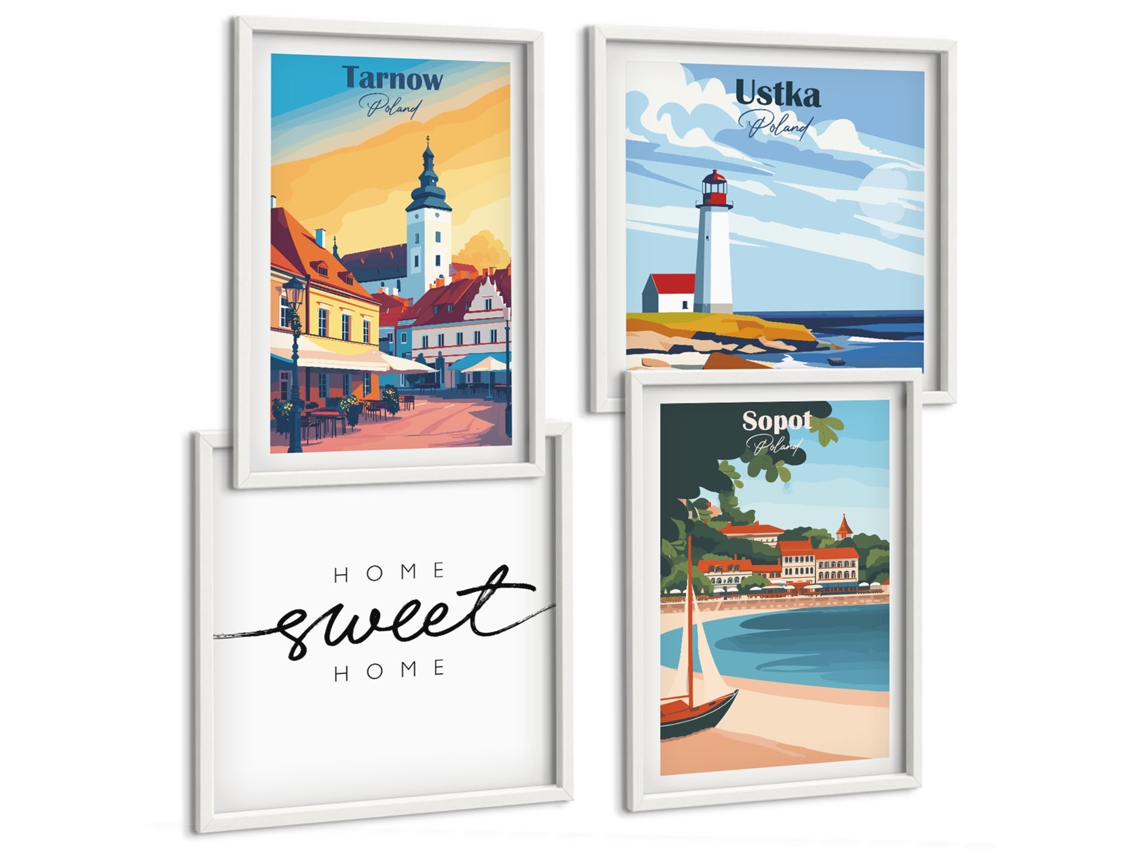 Composição De Quadros Rios De Montanha Farol Espelharte (4 Peças)