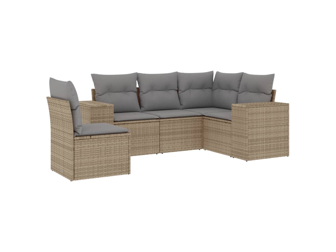 Conjunto de 5 sofás para jardim com almofadões Vime Pe Bege MAISON EXCLUSIVE (5 peças)