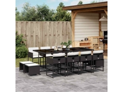 Vidaxl 13 Pcs Conjunto De Jantar P/jardim Com Almofadões Vime Pe Preto