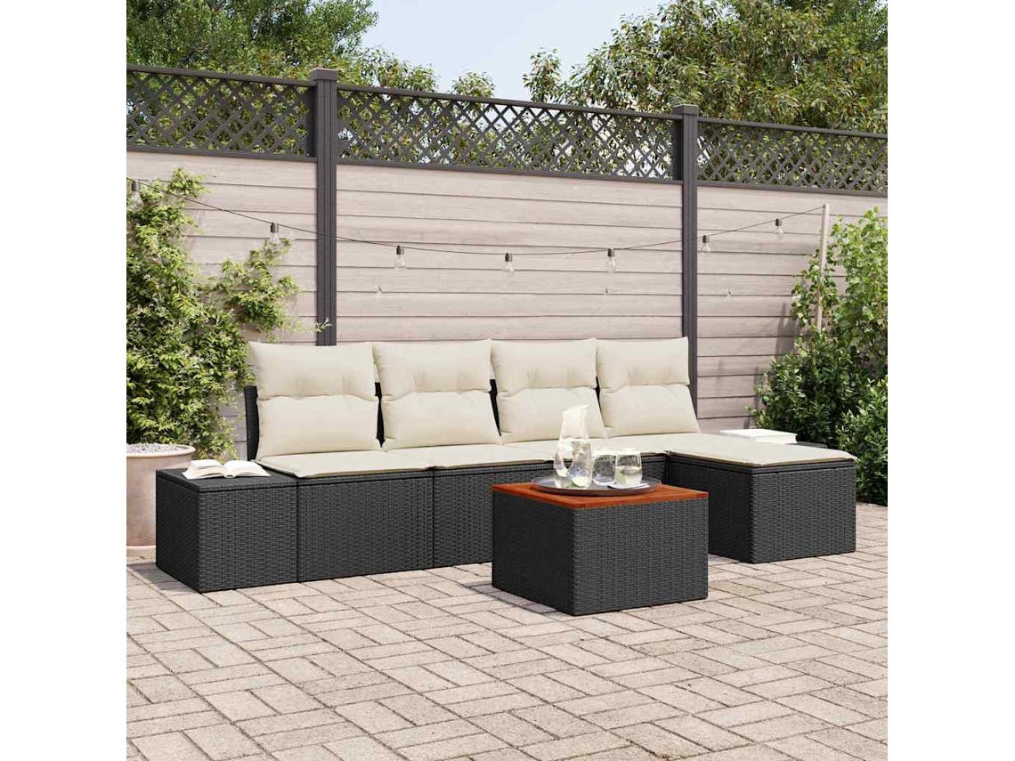 Vidaxl Conjunto De Sofá De Jardim 6 Unid. Preto Vime Pe