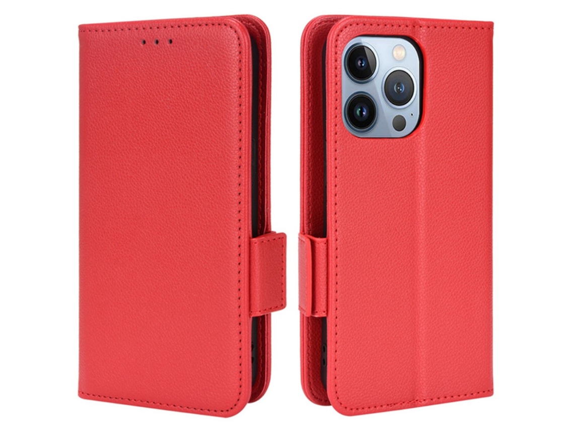 Capa Textura Lichia Para Iphone 15 Plus Pele Sintética Anti-riscos Vermelho
