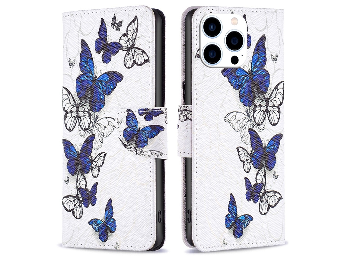 Capa Em Couro Pu Com Suporte Para Apple Iphone 16 Pro Max - Borboletas