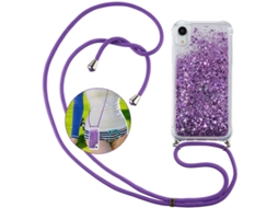 Correia Colar Areia Líquido para iPhone Xr HONGWE. Lantejolas Roxo