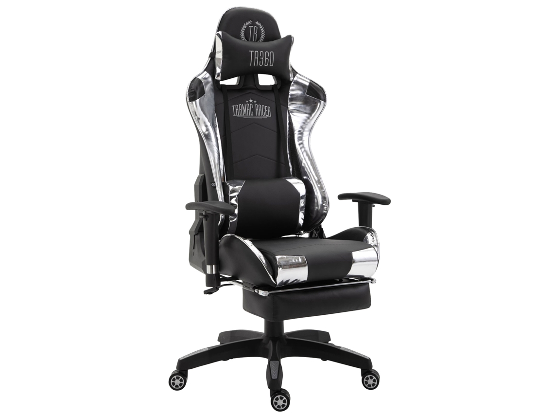 Cadeira de Escritório para Jogos Turbo Xl com Apoio para Os Pés Preto/ Branco/Couro Sintético Metálico CLP